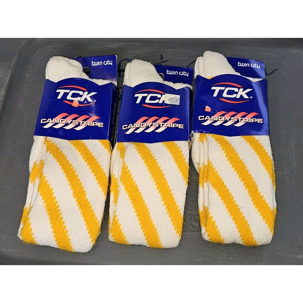 TCK Twin City Adult Yellow Candy Striped Baseball Socks Medium 3 Pairs